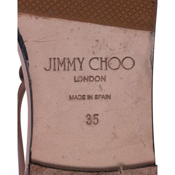 Jimmy Choo Crystal Embellished T-strap Flat Sandals in Pink Leather - Picture 7 of 8